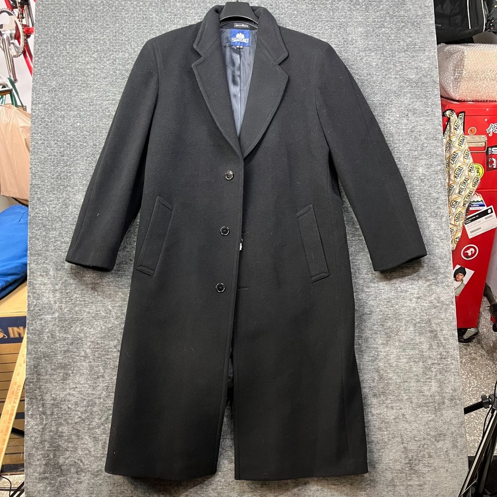 Stafford Single Breasted Overcoat Mens Black Wool Blend Classic Long Jacket 44XT